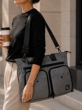 IHKWIP Cargo Catchall Tote Gray RFID Laptop Travel Work Crossbody Bag